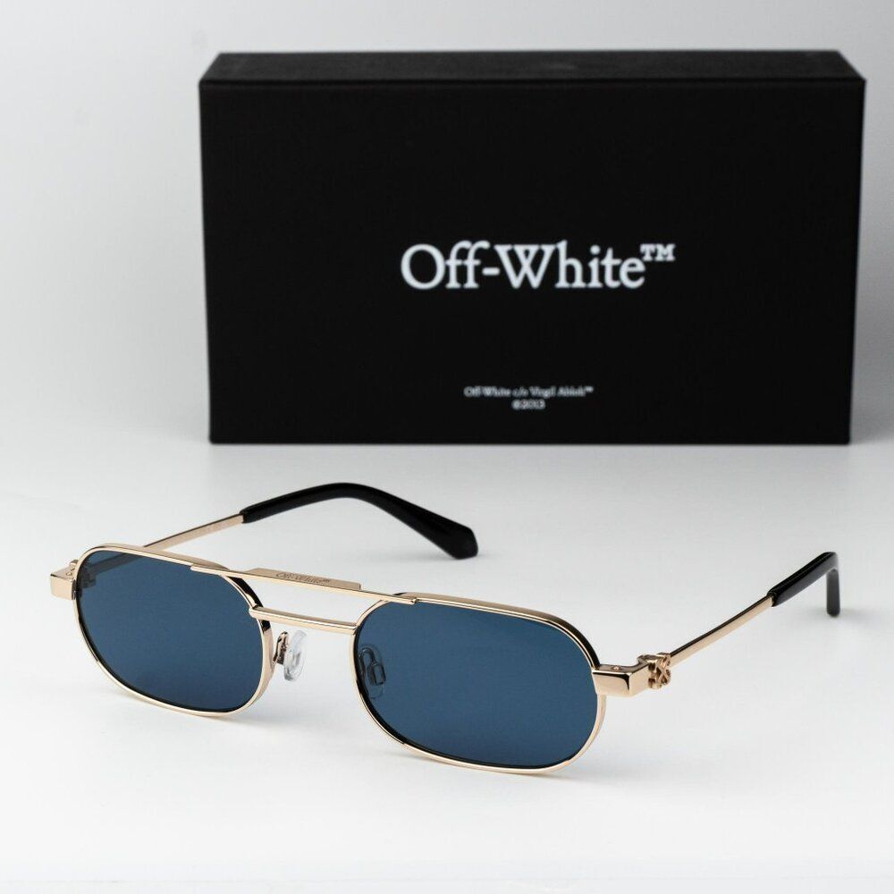 Off-White VAIDEN Men Sunglasses Gold Blue Oval OERI123 VAIDEN 7645 NEW AUTHENTIC
